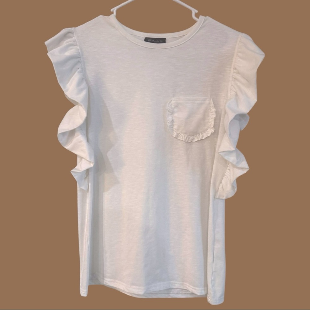 White Ruffle‎ Sleeve Top